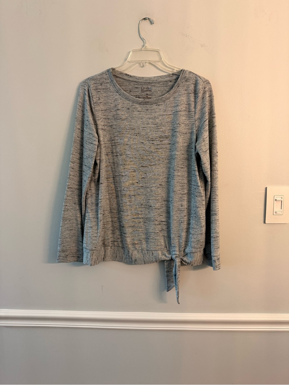 croft & barrow Heather Gray Crewneck Long Sleeve Tie-Hem Sweater